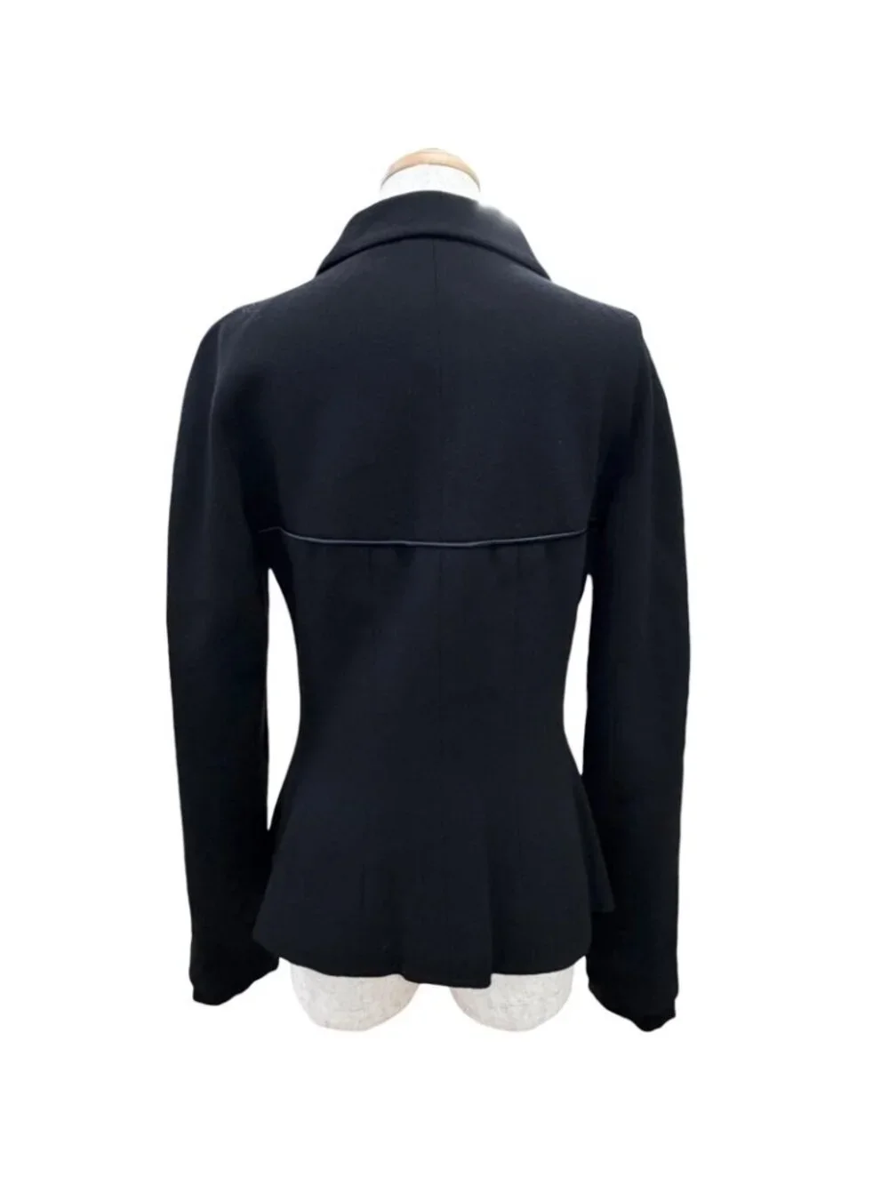 Chanel Vintage Wool Silk CC Logo Piping Jacket Black Navy 40